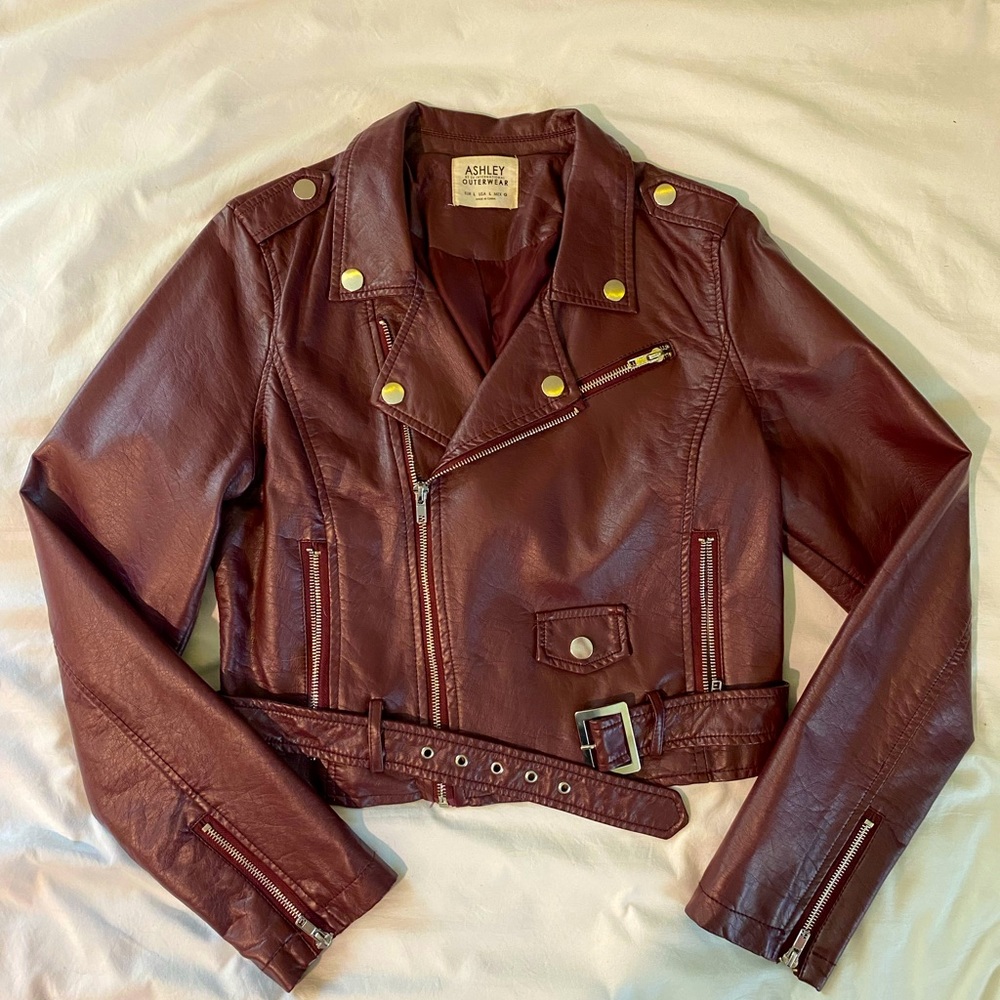 Maroon Faux Leather Jacket